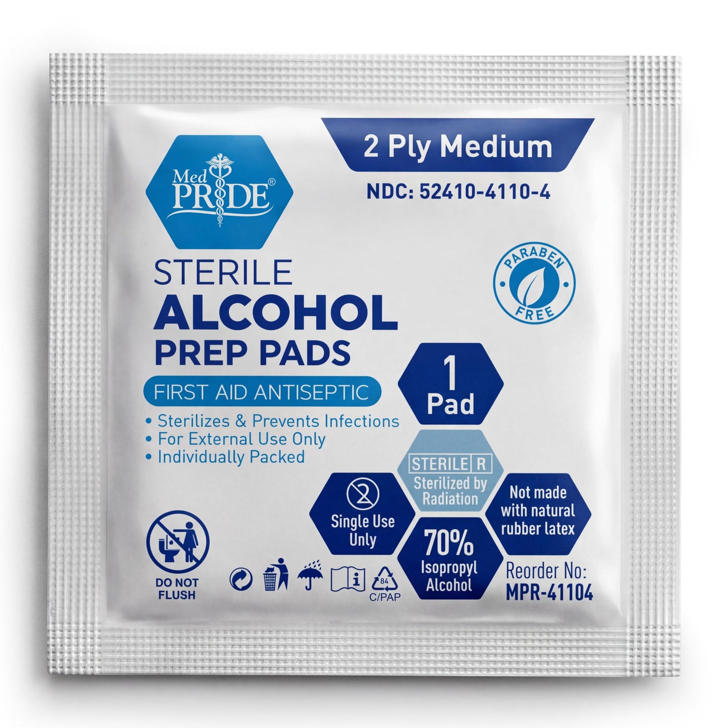 MED PRIDE Alcohol Prep Pads, Medical-Grade, Sterile, Individually-Wrapped, Medium Square Size, 2ply (500 Count (Pack of 1))