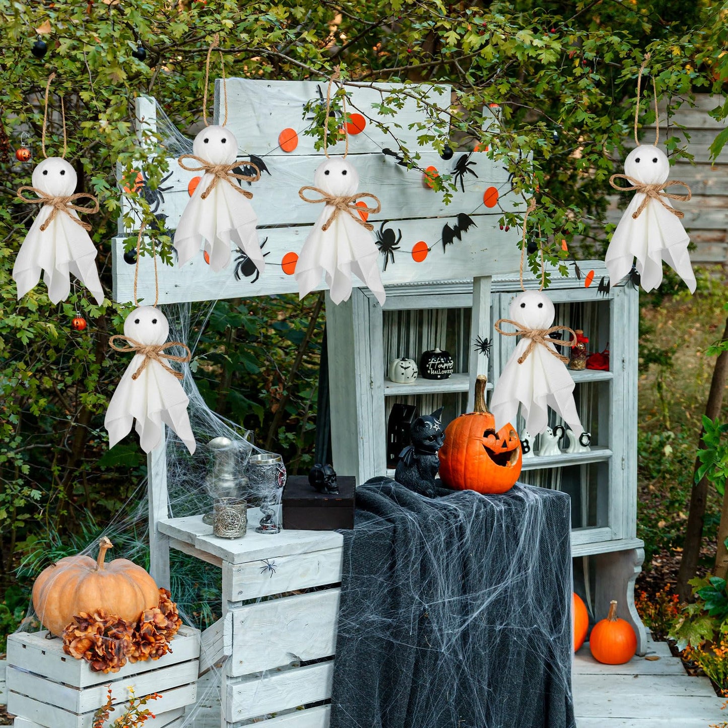 40 Pcs Small Halloween Ghost Hanging Ornaments, 4Inch Mini Halloween Cute Ghost Tree Ornaments Decor for Bedroom, Classroom, Yard, House Party