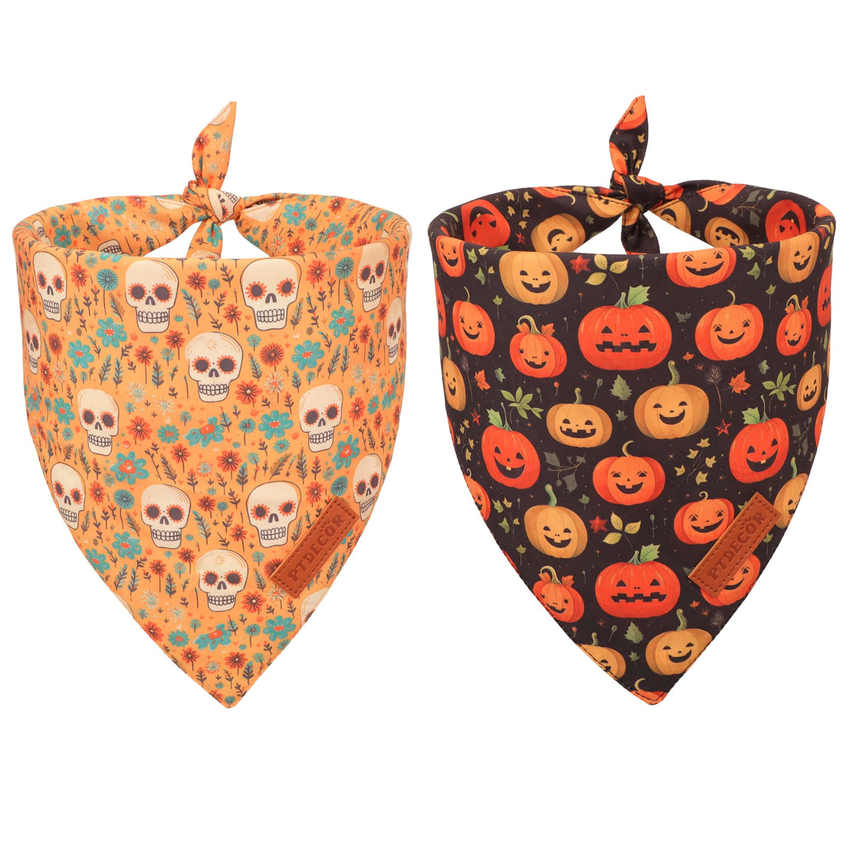 PTDECOR Thanksgiving Dog Bandanas, Orange White Fall Pet Scarf, Large