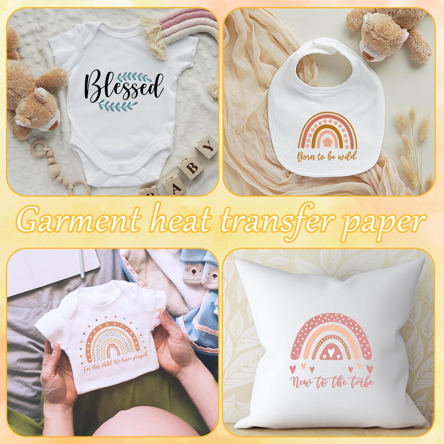 Rainbow Baby Iron on Transfers, 36 PCS Boho Onesie Decorating Kit Baby Shower, Fun Heat Transfer Stickers, Iron on Decals for T Shirts Hoodie Bibs Bodysuit Clothing DIY Crafts