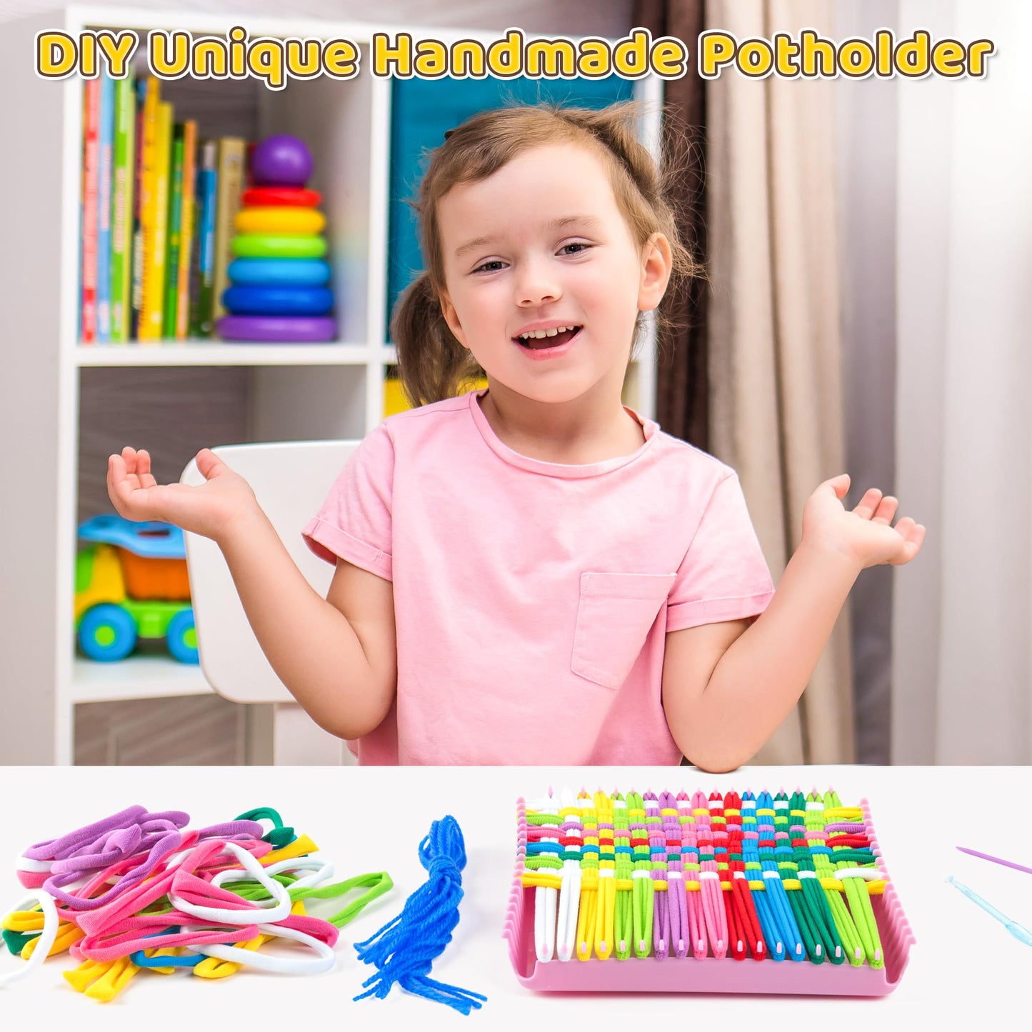 Weaving Loom Kit, Easy Potholder Loom for Beginners, DIY Crafts for Kids & Adults, Creative Art Set, Great Gift for Girls Ages 3+