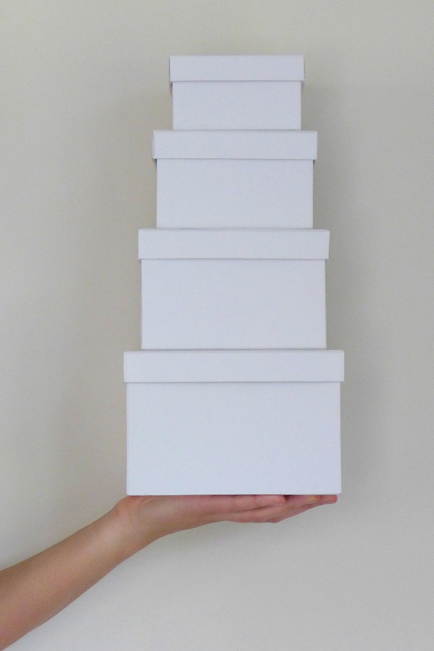 Cypress Lane Square Rigid Gift Boxes, a Nested Set of 4, 3.5x3.5x2 to 6x6x4 inches (White)
