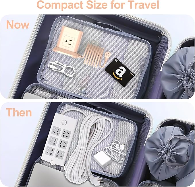 Cube Power Strip, FDTEK 4 Widely Spaced Outlet with 3 USB (1 USB C) Flat Plug Power Strips with Long Extension Cords Space Save Compact Portable for Travel Home Office Cruise - 10FT Pink