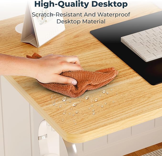 Adjustable Stand Up Desk with Memory Preset, 55 x 24 Inch Standing Desks Electric Desk for Home Office with Splice Board (Maple)