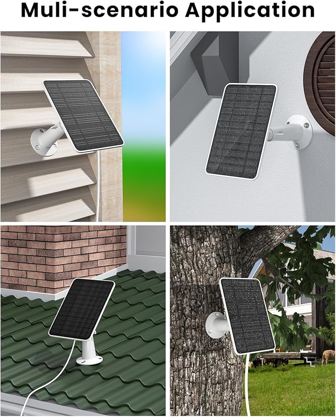5W Solar Panel Charger Compatible with Arlo Essential 2K Outdoor Camera(2nd Gen)/Essential Outdoor XL(2nd Gen)/Essential Spotlight, IP65 Waterproof 10ft USB-C & Micro USB Cable & Wall Mount, 1 Pack