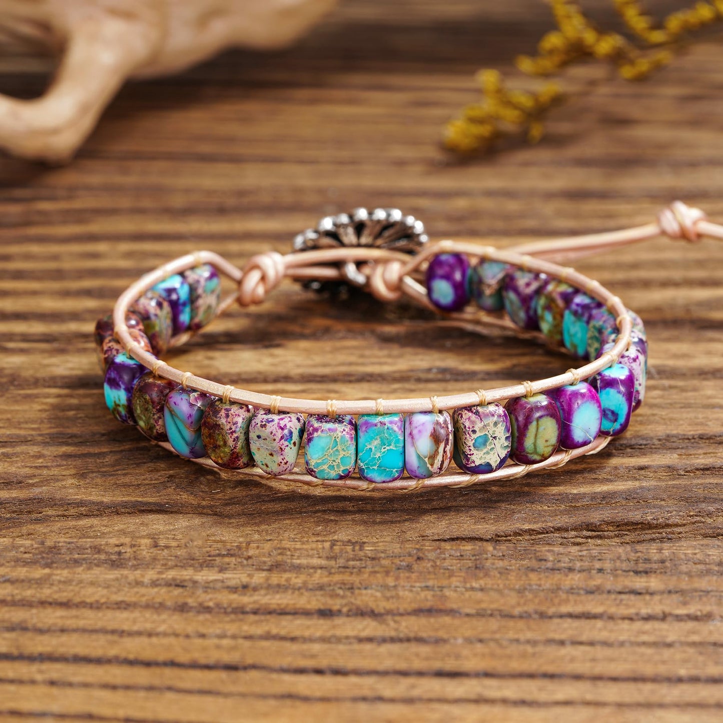 Plumiss Boho Handmade Purple Blue Imperial Jasper Bead Wrap Bracelet for Women Men