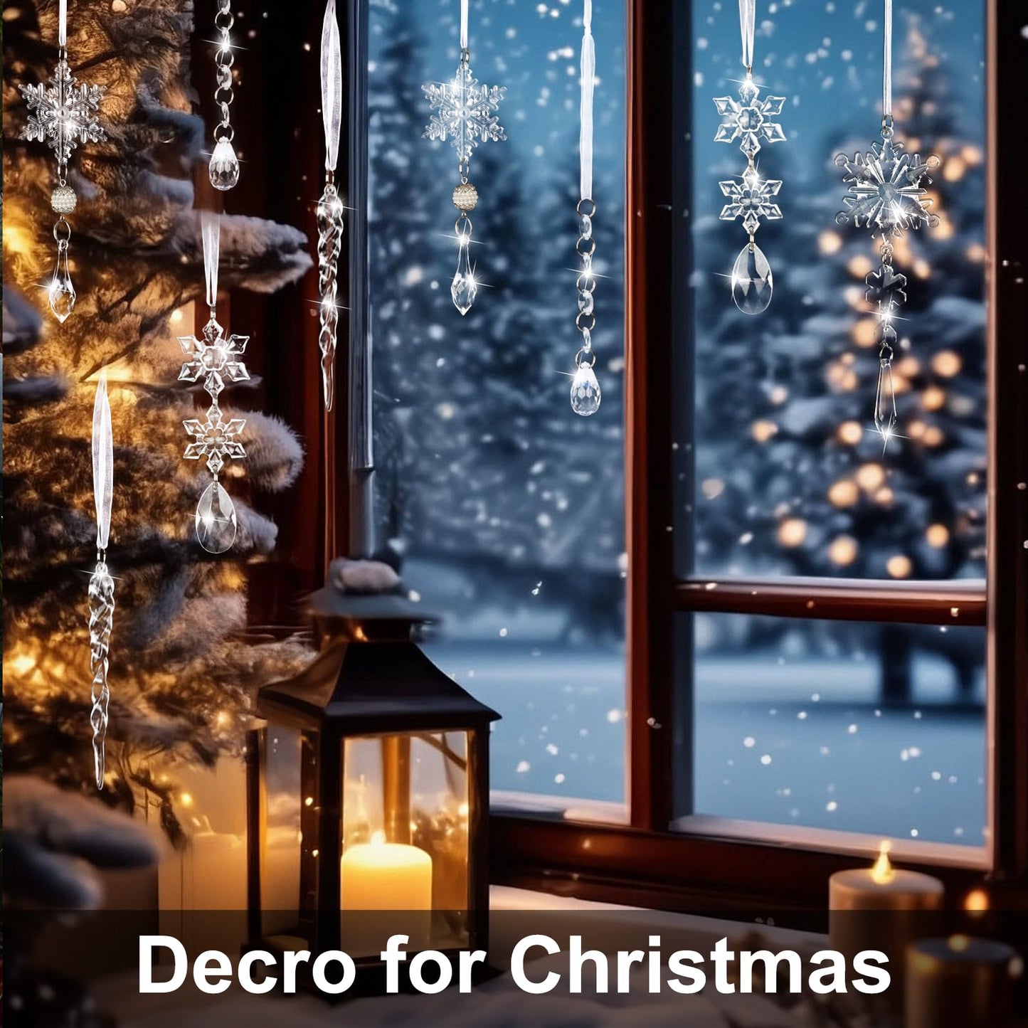 18PCS Crystal Christmas Ornaments for Tree Decorations Hanging Acrylic Christmas Snowflake Icicle Crystal Ornament for Xmas Tree, Winter Holiday Wonderland