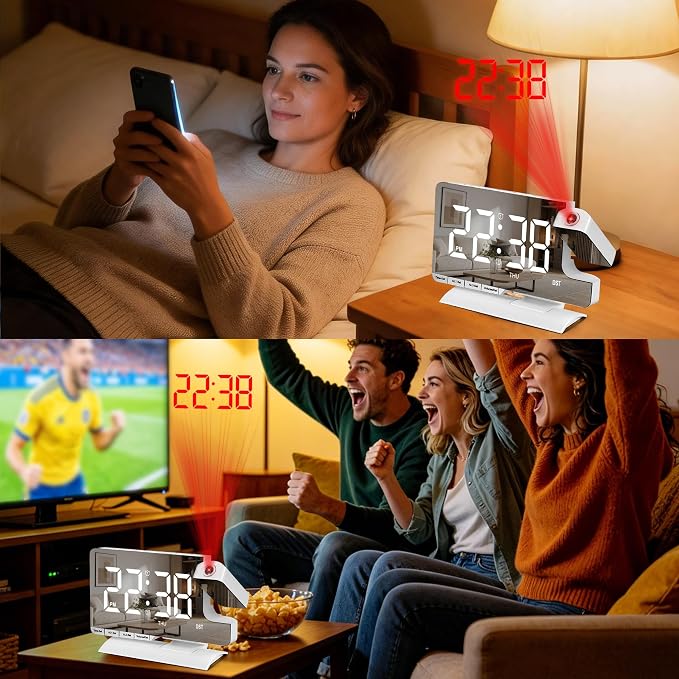 Projection Clock,Alarm Clocks for Bedrooms,7.3"Mirror Bedside Clock