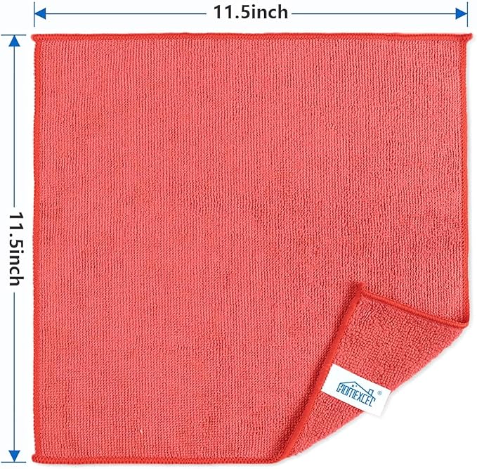 HOMEXCEL Red Microfiber Cleaning Cloth, 100 Pack Cleaning Towels for Kitchen, Lint Free, Scratch-Free, Highly Absorbent, and Reusable Cleaning Rags for House, Window and Glass, Cars, 11.5 X11.5 inch