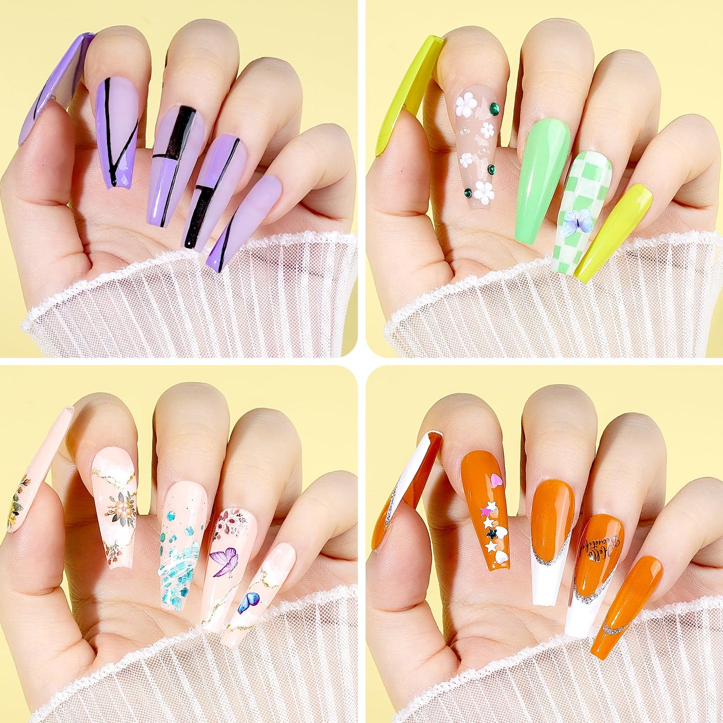 Teenitor Press On Nail Kit - Clear Coffin Nail Tips, Art Brushes, Dotting Pen, Glitter, Stickers & Rhinestones