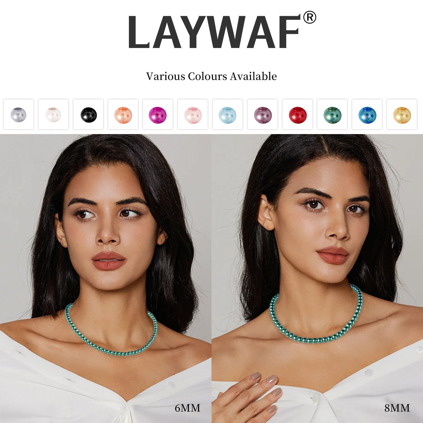 LAYWAF Green Imitation Pearl Necklaces for Women, 6MM Beaded Choker Necklace, Simple Fake Pearls Necklace, Faux Pearl Mom Necklace Costume Jewelry