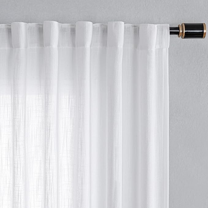 MYSKY HOME White Curtains 84 Inch Length for Living Room, Semi Sheer Cotton Blend Soft Touch Light Filtering Drapes for Doorways Sliding Glass Door 1 Panel, 100" Wide per Panel, White