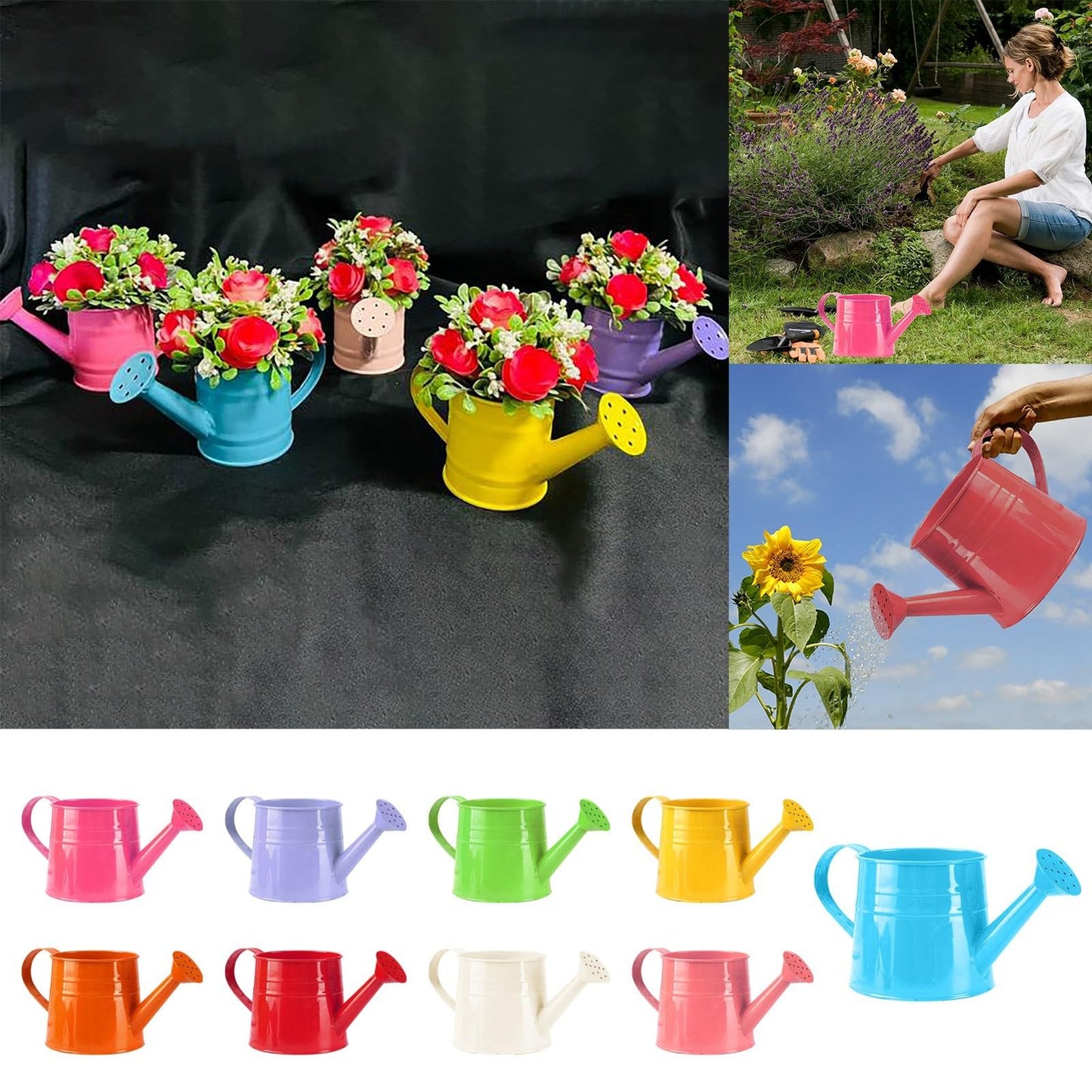 Galvanized Watering Can 1L,Tinplate Watering Kettle with Removable Spout,Garden Decorations,Gardening Tools for Outdoor Indoor Plants Lawn Garden (Purple)