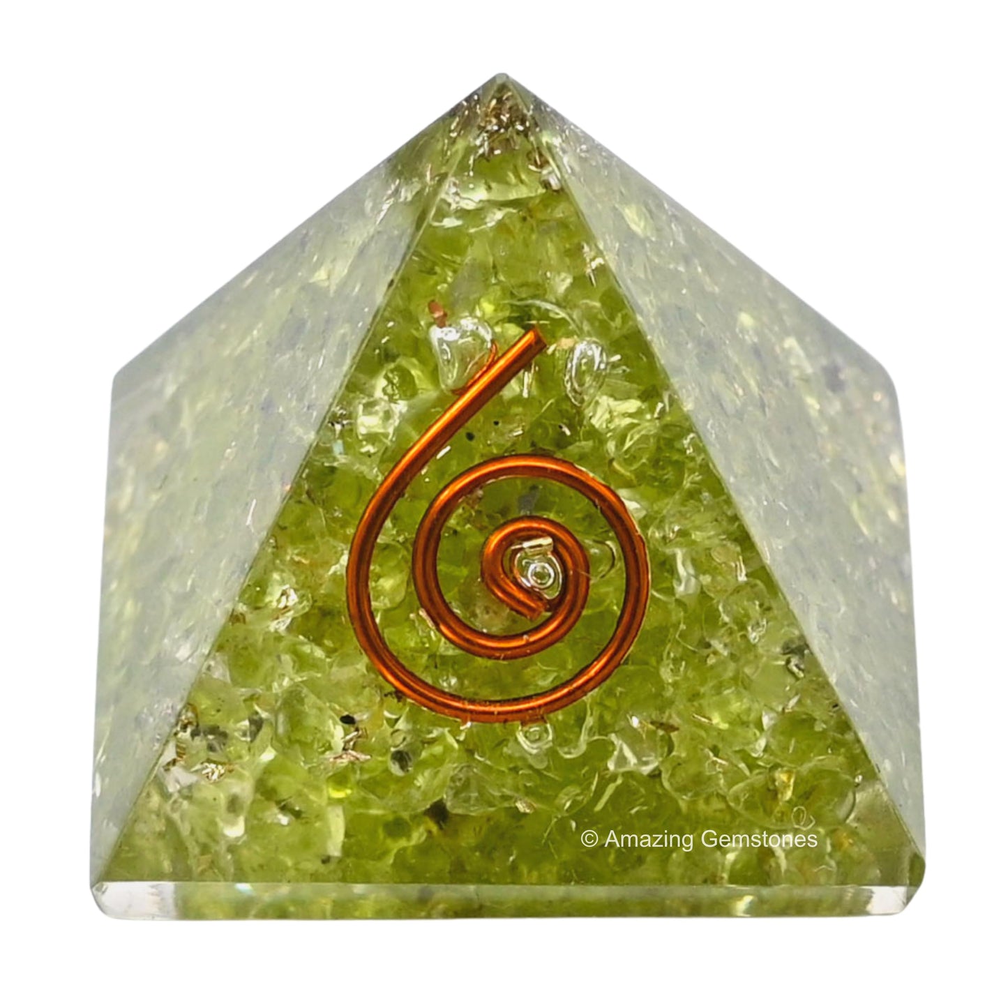 Amazing Gemstone Peridot Orgone Pyramid - 30mm Small Orgonite Pyramids with Crystals and Healing Stones - Authentic Organite Gifts