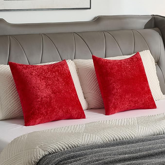FUTEI Christmas Red Flannel Throw Pillow Covers 22x22 Inch Set of 2,Soft Dimensional TextuChristmas Red Cushion Cases,Modern Home Decor for Couch Living Room