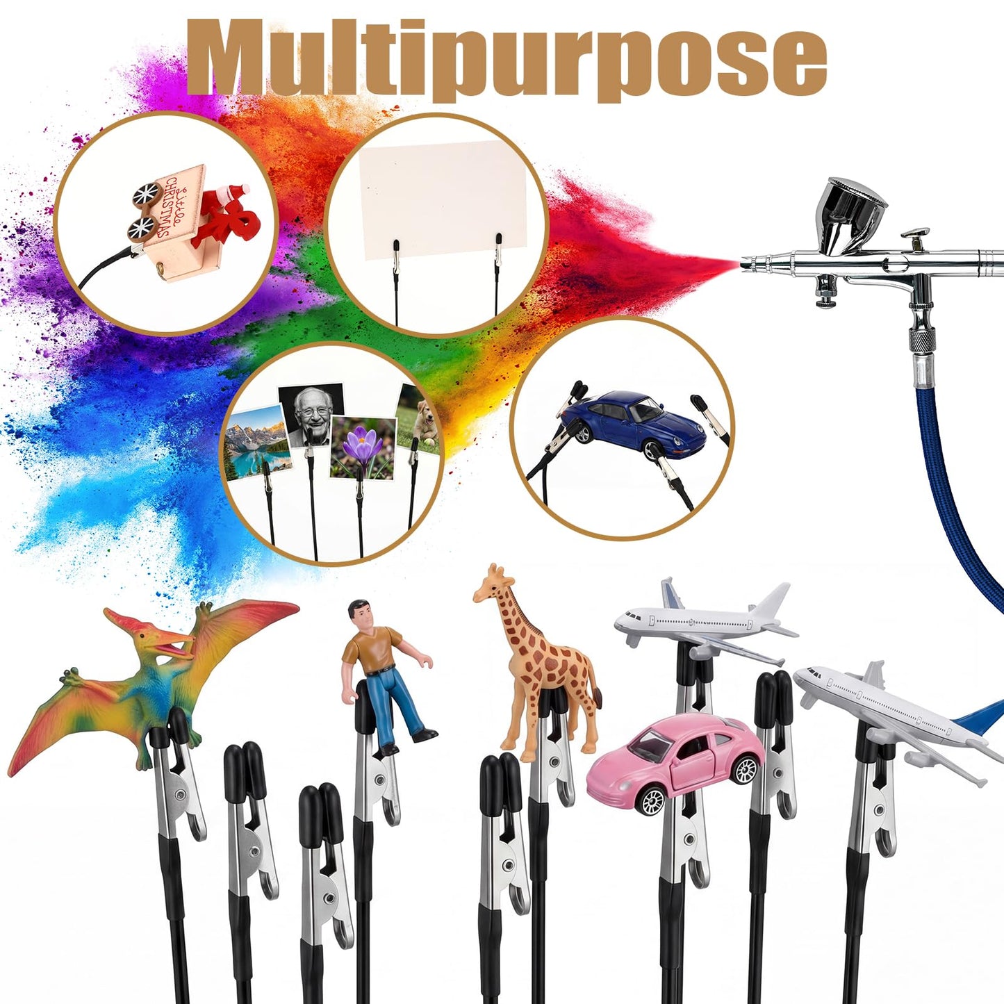 Junkin 4 Sets Model Painting Stand Base with 80 Alligator Clip Sticks, 5.9 x 3.9 Inch Airbrush Stands Portable Models Parts Holder for DIY Miniature Modeling Professional Model Spraying Tools