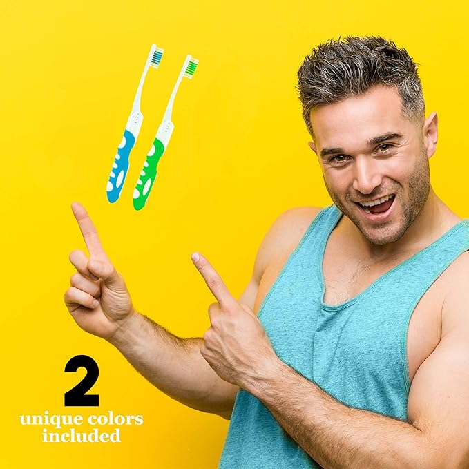 Blue-Green Travel Toothbrush Kit (2 Pack-Soft) - Portable, Folding, Collapsible, Built-in Cover, Perfect for Hiking, Camping, and Traveling