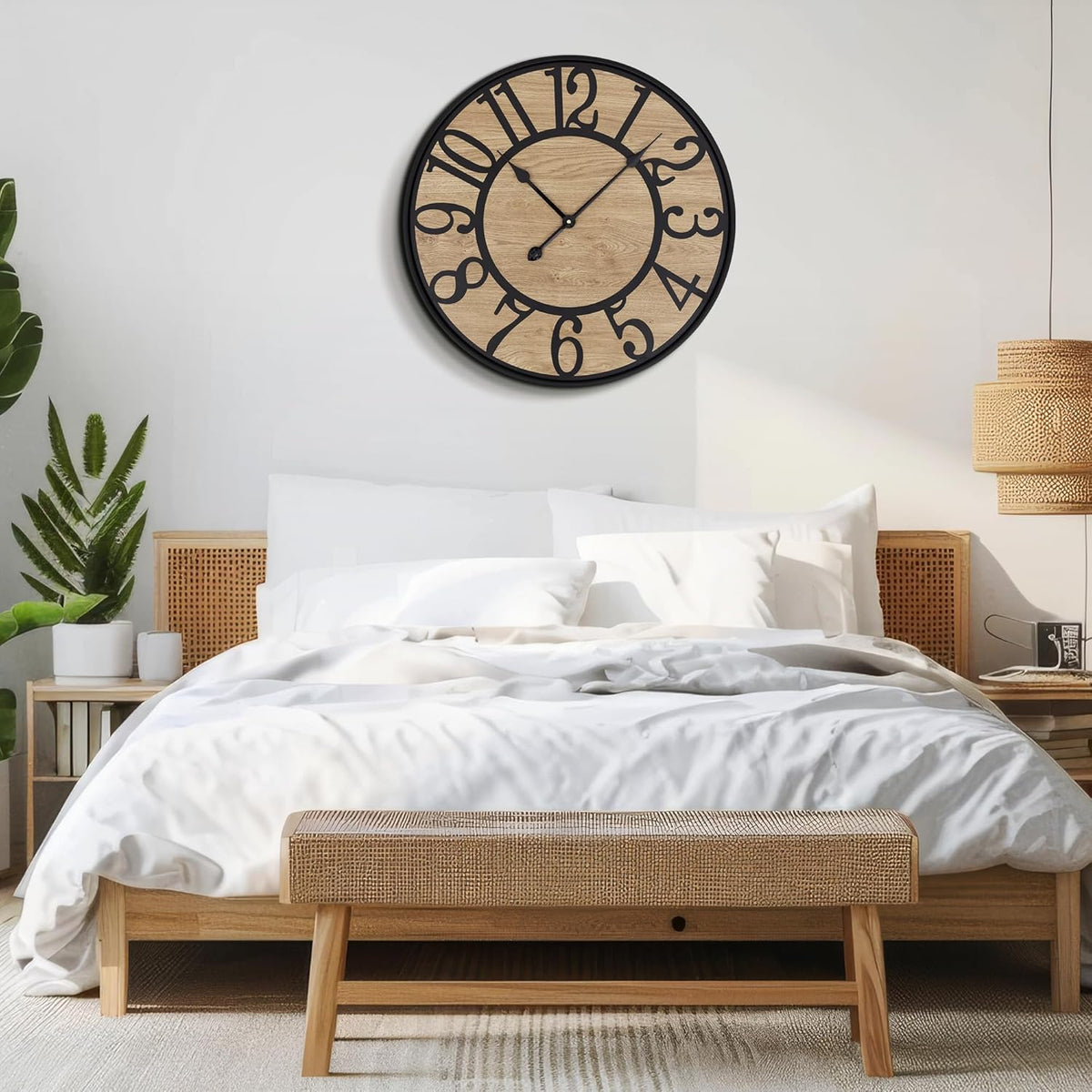 Large Wall Clock for Living Room Decor, Non Ticking Silent, Battery Operated Modern Vintage Wood Oversized Decorative Wall Clock for Bedroom Kitchen Farmhouse Office Decor