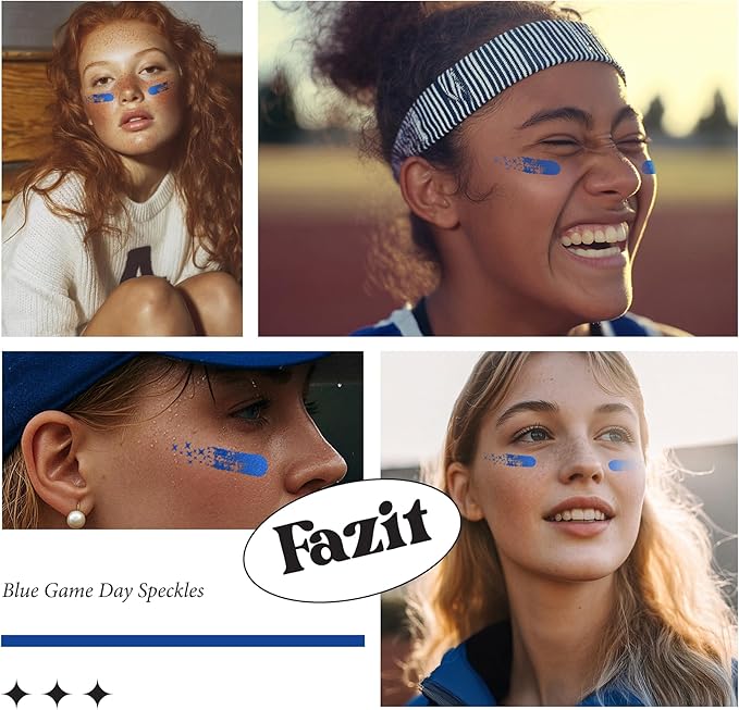 Fazit Makeup Patches - Blue Game Day Speckles - Glow Up Make-Up Patches - Cute Glitter Makeup Accessories for Women - Cosmetic Glitter for Face