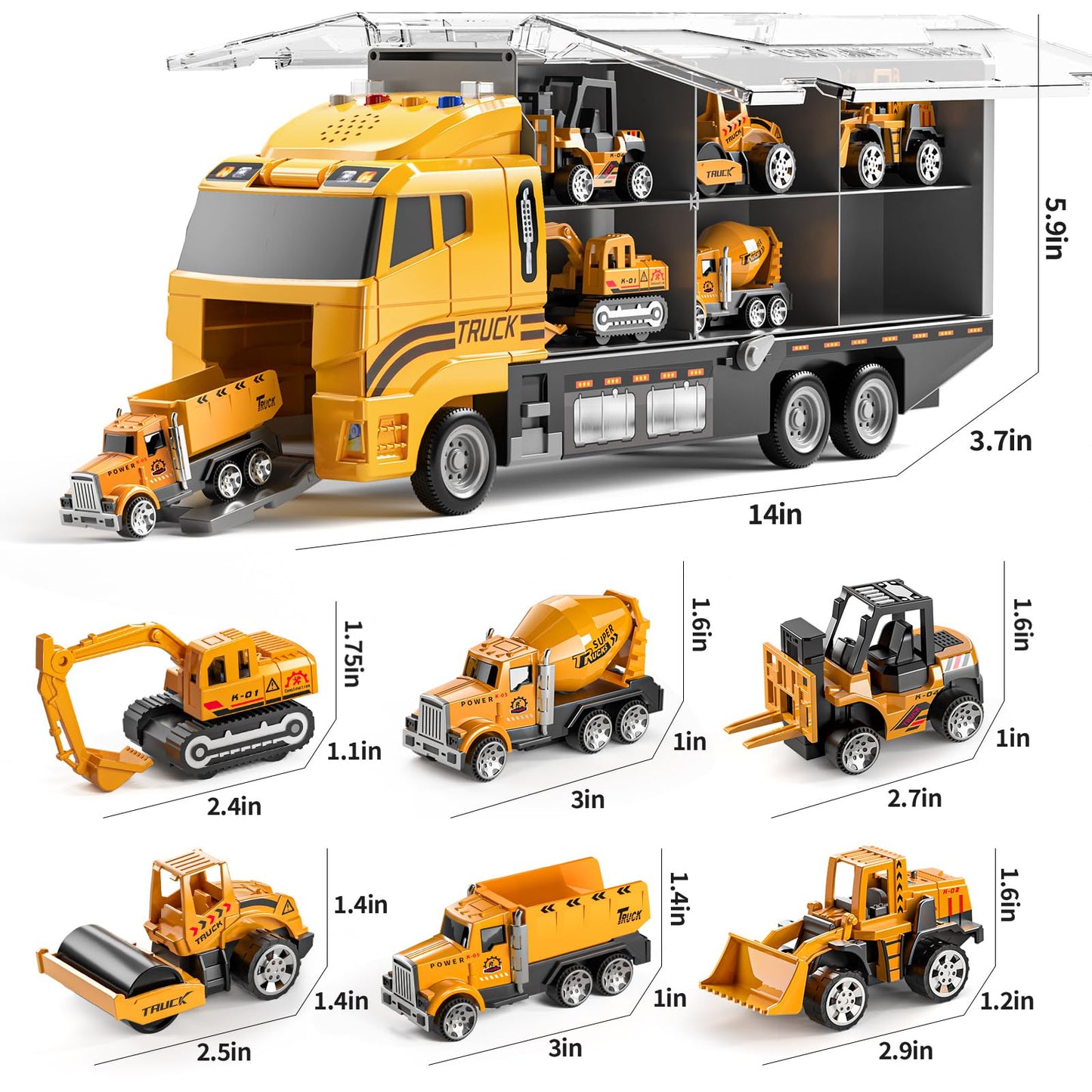 TEMI Toddler Toys for 3 4 5 6 Years Old Boys, Die-cast Construction Toys Car Carrier Vehicle Toy Set w/Play Mat, Kids Toys Truck Alloy Metal Car Toys Set for Age 3-9 Toddlers Kids Boys & Girls