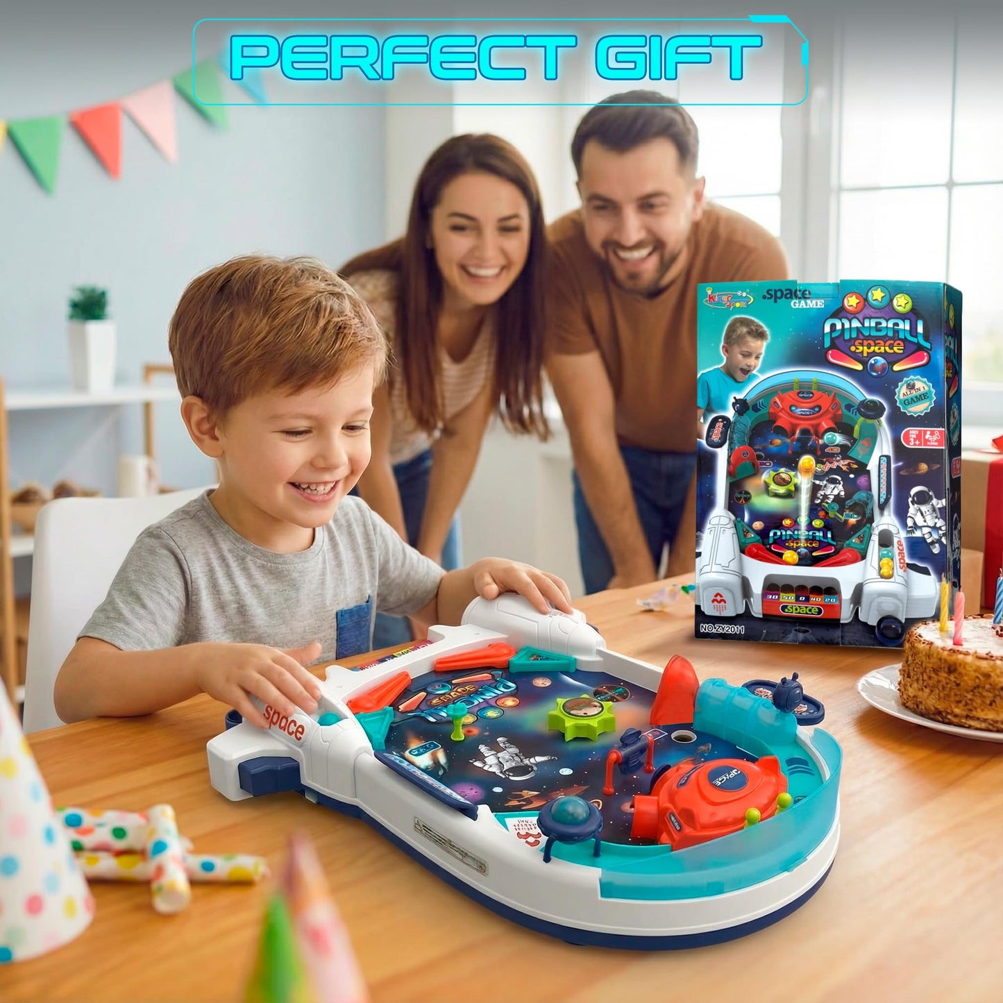 OLEOCA Space Pinball Machine — Tabletop Arcade Game with Obstacles, Pull-Rod Launcher, Flippers, UFO Targets & Astronaut Theme, 1-2 Player Mini Pinball for Kids