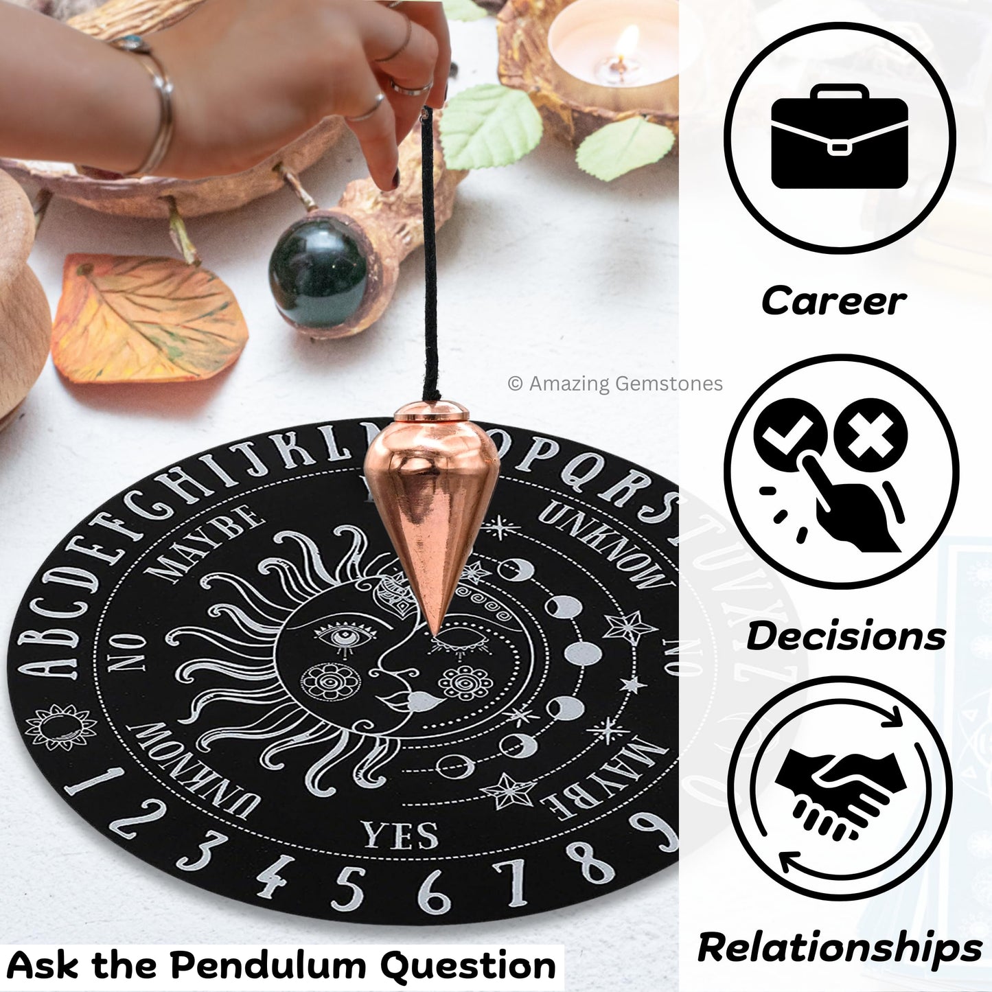Amazing Gemstone Healing Metal Pendulums for Divination, Copper Dome Cone Copper Pendulum High Energy Pendulo de Bronce Pendulos de Mesa MP60