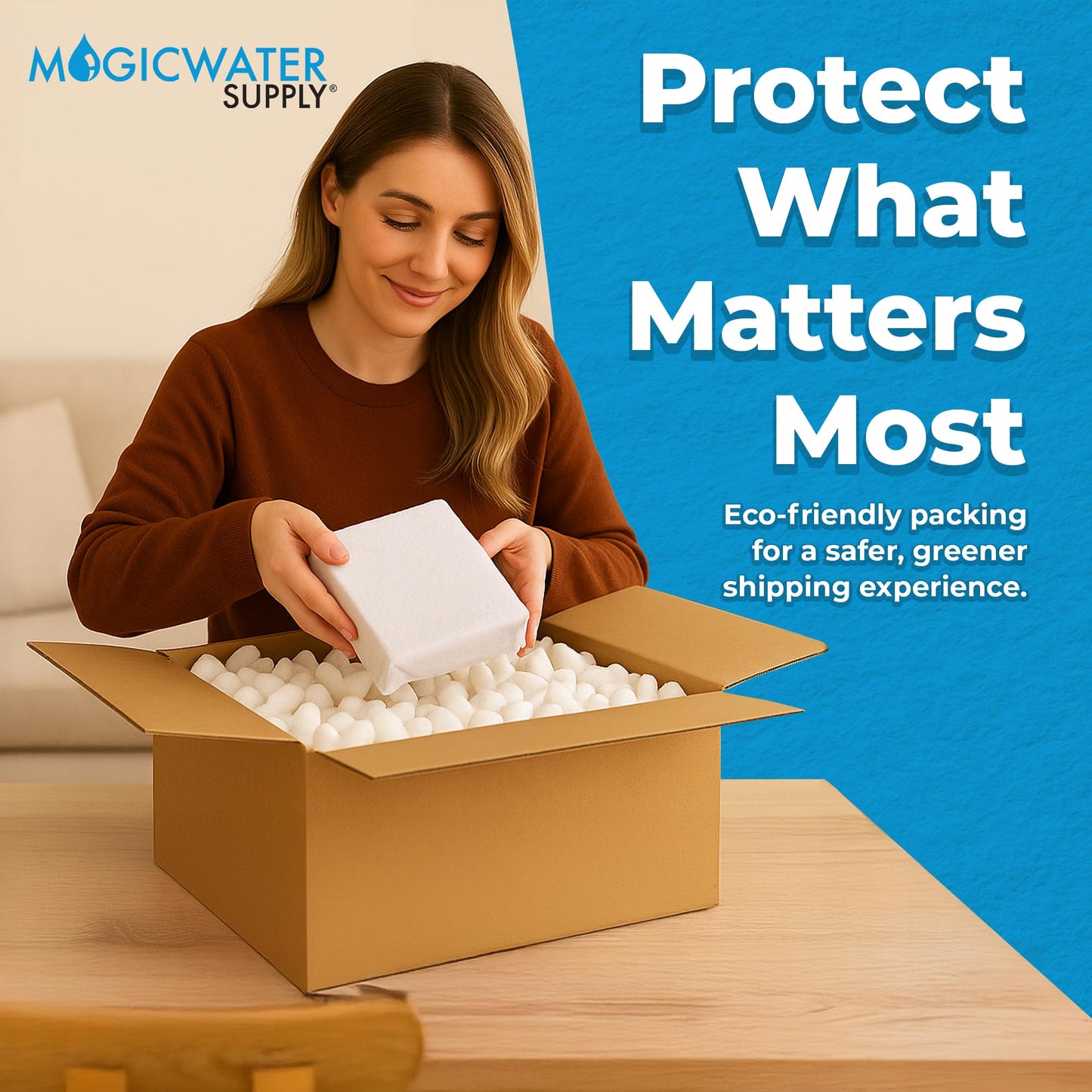 MagicWater Packing Peanuts for Shipping - 1 Cu Ft - Bio Tube Recycled Compostable & Biodegradable Void Filler - Cushion for Shipping Packaging - Dust-Free & Abrasion Resistant - Non Styrofoam