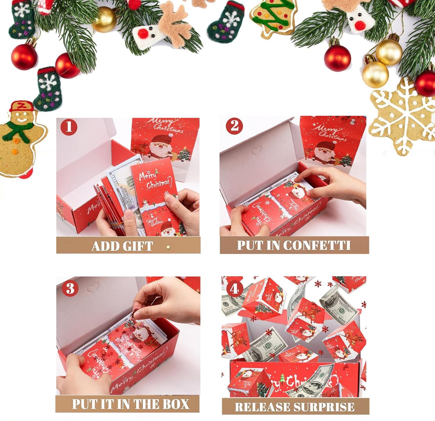 Surprise Gift Box Explosion for Money,Unique Folding Bouncing Gift Box, Christmas Surprise Box Explosion,Pop-Up Luxury Cash Box for Christmas Birthday Anniversary (12 Bounces)