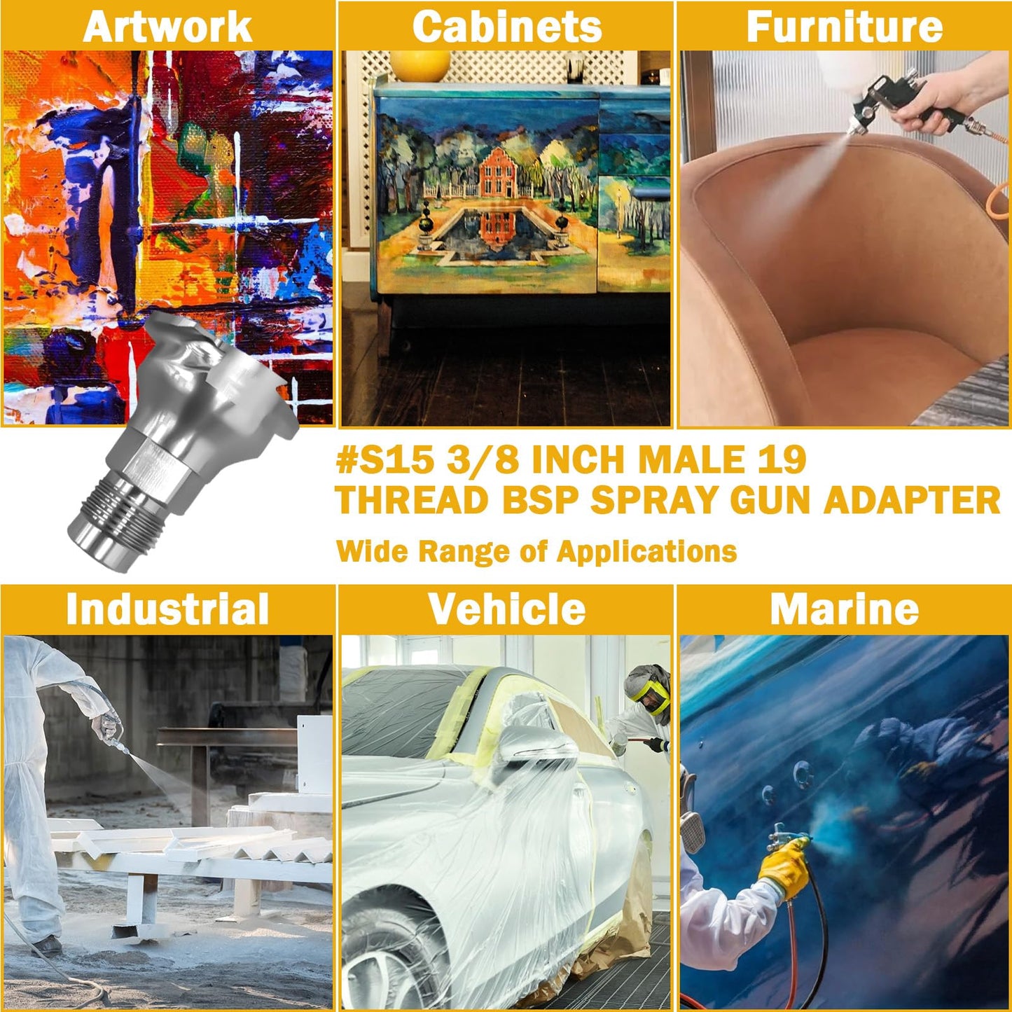 ulapithi 26046 PPS 2.0 Spray Gun Adapter #S15 3/8 Inch Male 19 Thread BSP Compatible with 3M, Connects Several Paint Gun Brands to PPS 2.0 Paint Spray System -1 Pack