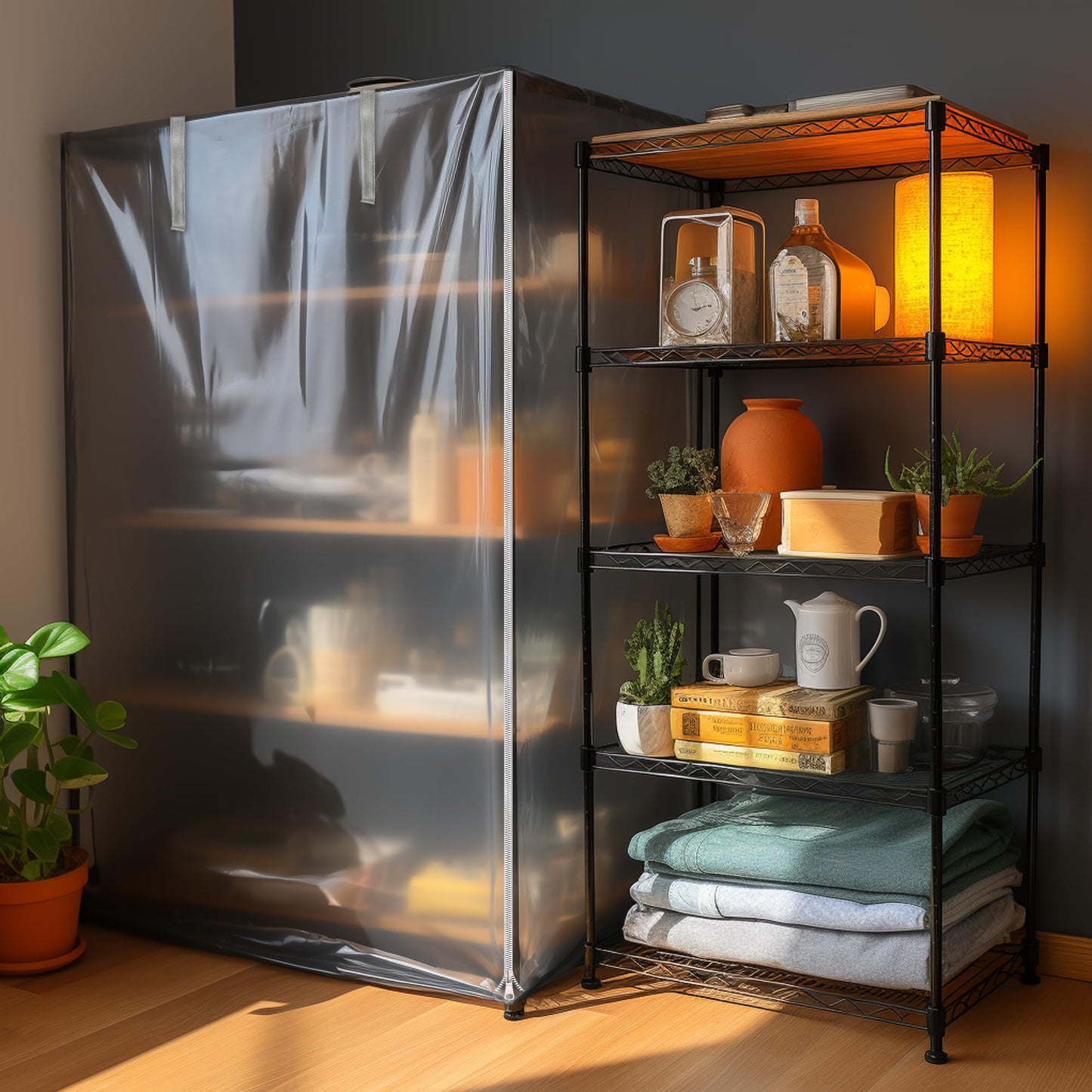 IndigoTempest9 Frosted Wire Shelf Cover with Zipper, Waterproof Dustproof PVC Rack Cover for 48 x 18 x 72 Inch Wire Shelving, Semi-Transparent, Helps Hide Clutter, Cover Only