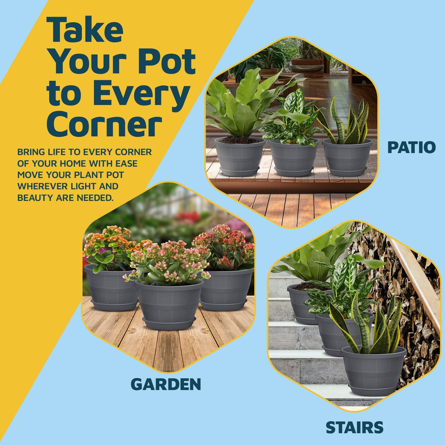 10-Inch Whiskey Barrel Planters Outdoor Pack of 25 - Durable Plastic Plant Pots for Indoor & Outdoor Use with Drainage & Saucer, Lightweight Rustic Barrel Planters for Flowers, Herbs & Small Plants