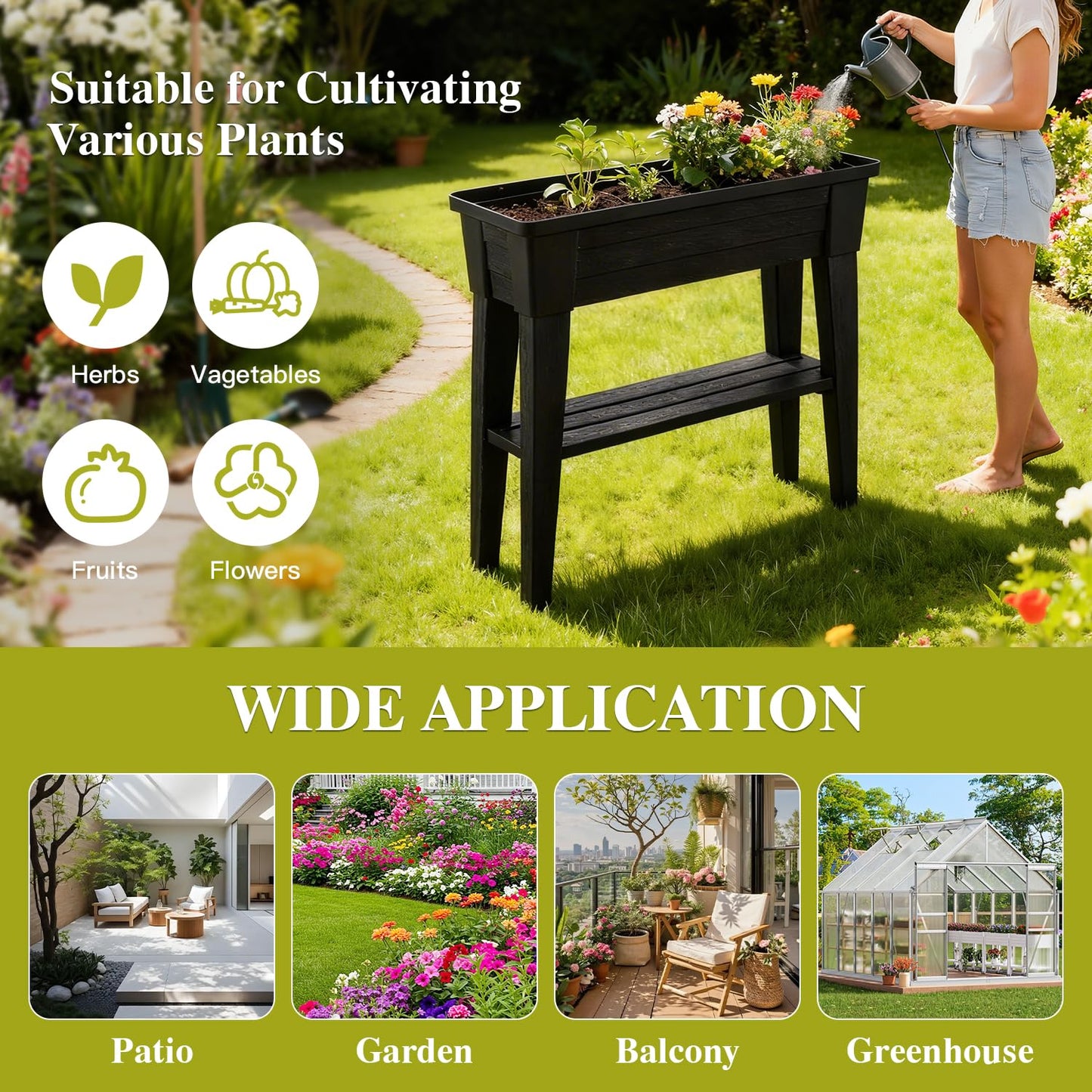 MO Raised Garden Bed with Legs & Trellis, Outdoor Raised Planter Box for Gardening Herb Garden, Planters for Outdoor Plants, Garden Bed for Garden Yard Patio Home Decor