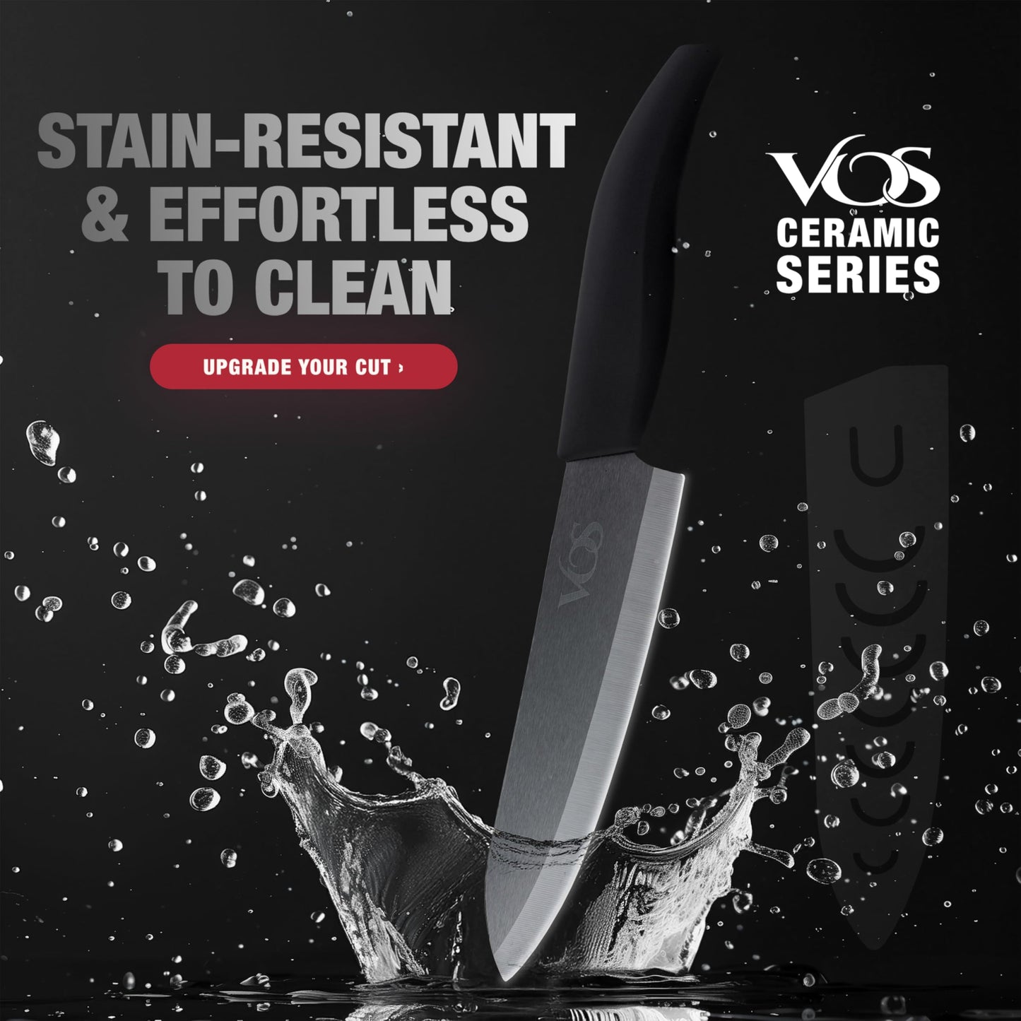 Vos ceramic knives set for kitchen in gift box, set of 2 ceramic knife with cover, 5.5" santoku & 4.5" utility for home cooks, Ultra Sharp, lightweight, rust-free, dishwasher safe (Black handle)