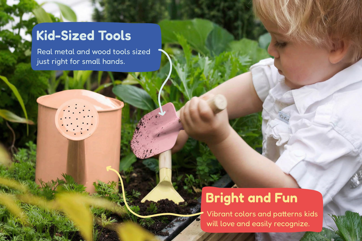 Kinderific Gardening Set, Tool Kit, for Kids, STEM, Includes Tote Bag, Spade, Watering Can, Rake, Fork, Trowel and Gloves, Egg Hunt