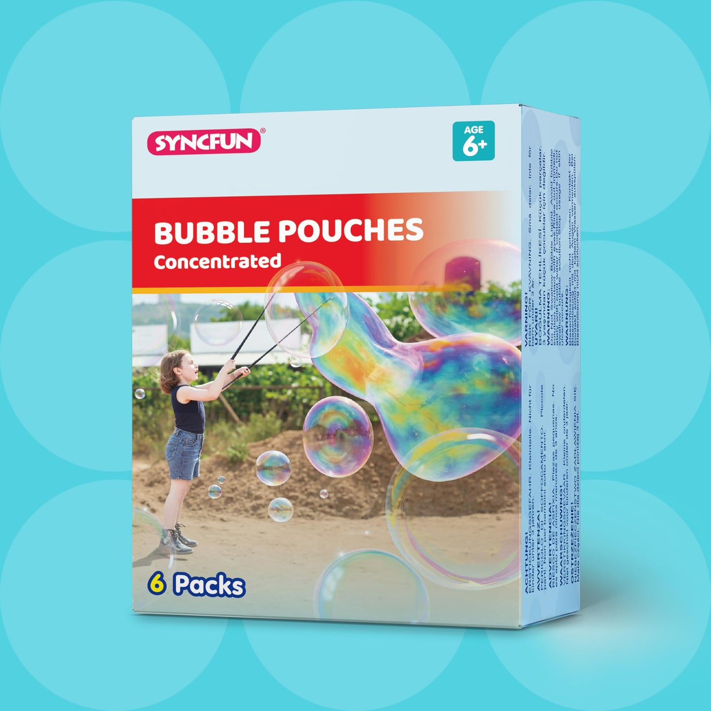 SYNCFUN Giant Bubble Solution (Up to 4.5 Gallons), 6 Pouches Concentrated Solution Refill for Bubble Machine, Wands, Blower, Easter, Outdoors Activity