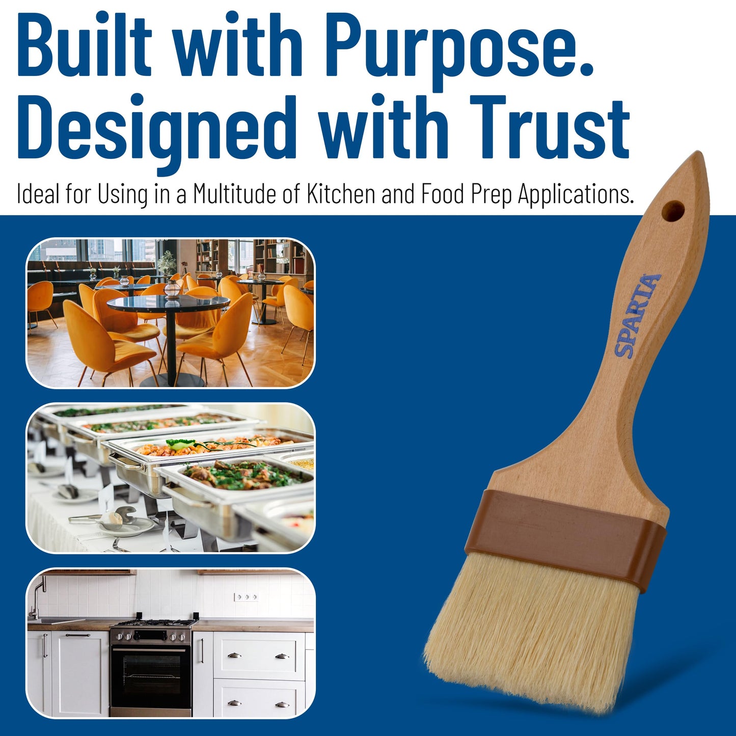 SPARTA 4037600 Boarhair Basting Brush, Flat Brush with Flat Brushhead, 9.25"L x 4"W, Wood Handle