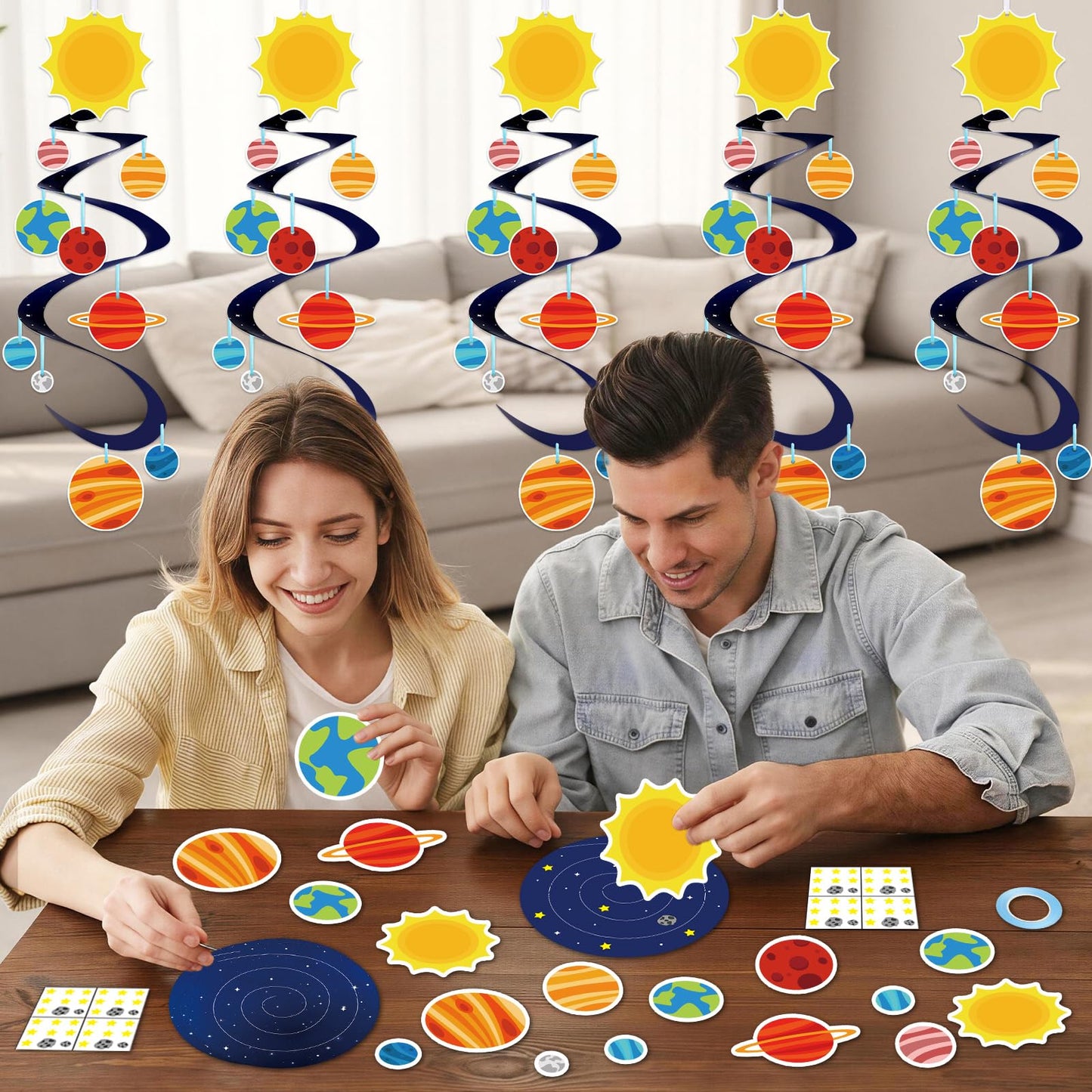 24 Sets Space Craft Kits DIY Solar System Hanging Decoration Make Your Own Outer Space Paper Crafts Ornament Galaxy Planet Star Stickers Games for Home School Classroom Activities Party Favor Gift