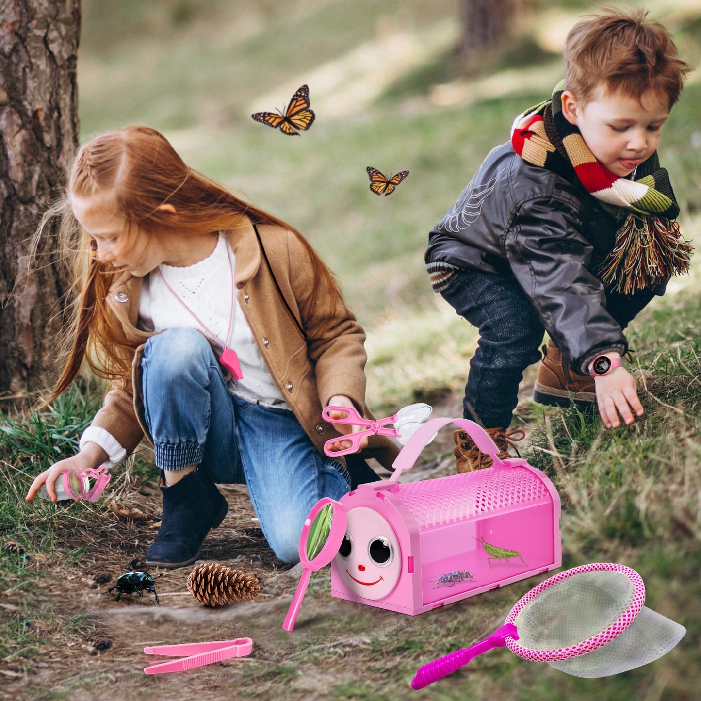 YOPINSAND Bug Catcher Kit & Outdoor Explorer Kit for Kids, 10 Pcs Bug Catching Kit with Toy Cage, Backpack, Manifying Glass, Toy Net, Outdoor Exploration Toys Gift for Boys Girls 3-12