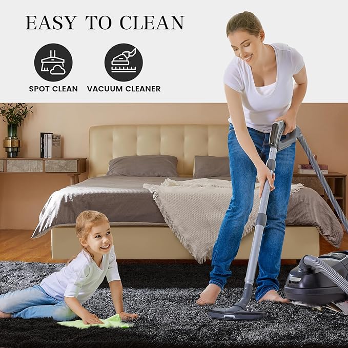 Large Shag Rugs 9X12, Plush Fuzzy Area Rugs for Living Room, Large Shag Fluffy Bedroom Carpet, Furry Rugs for Girls Boys Kids Room, Extra Large Fuzzy Rug, Shag Carpet, Black