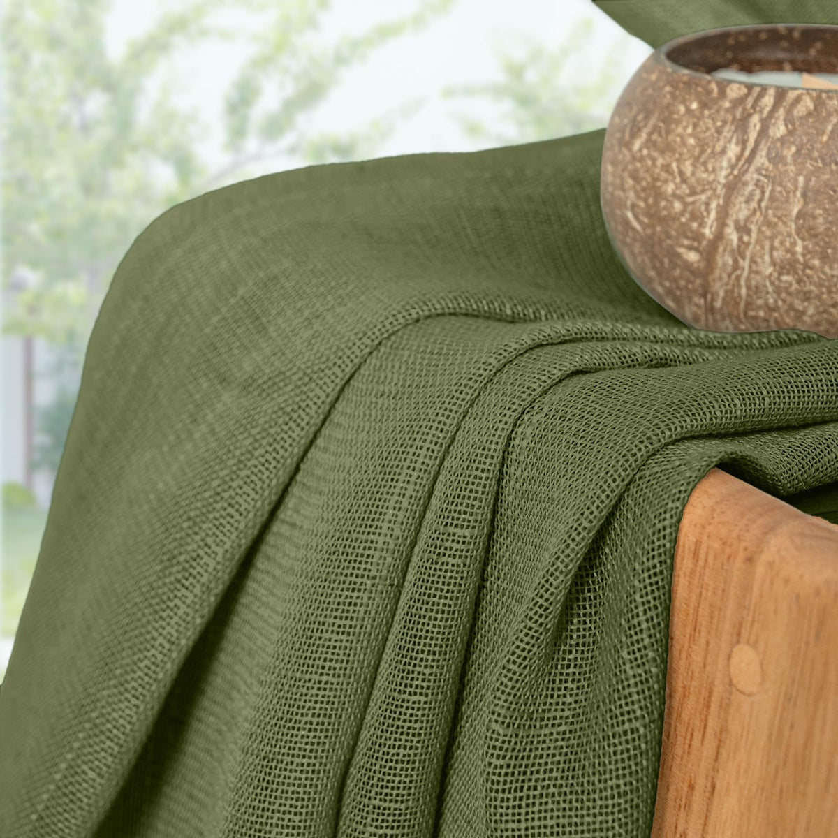 Olive Green Linen Semi Sheer Curtains 34X40 Inch Length for Kitchen Window (2 Count)