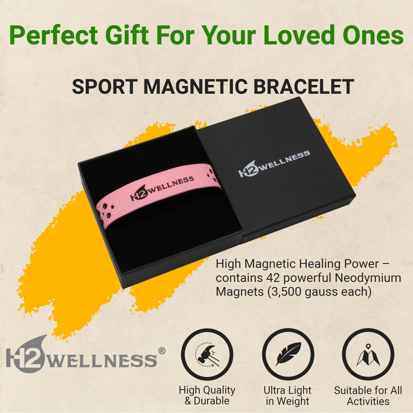 H2WELLNESS Magnetic Therapy Bracelet Super Ultra Strength Waterproof Breathable Comfortable Adjustable Infused with Titanium and Copper Sport Band (Pink)