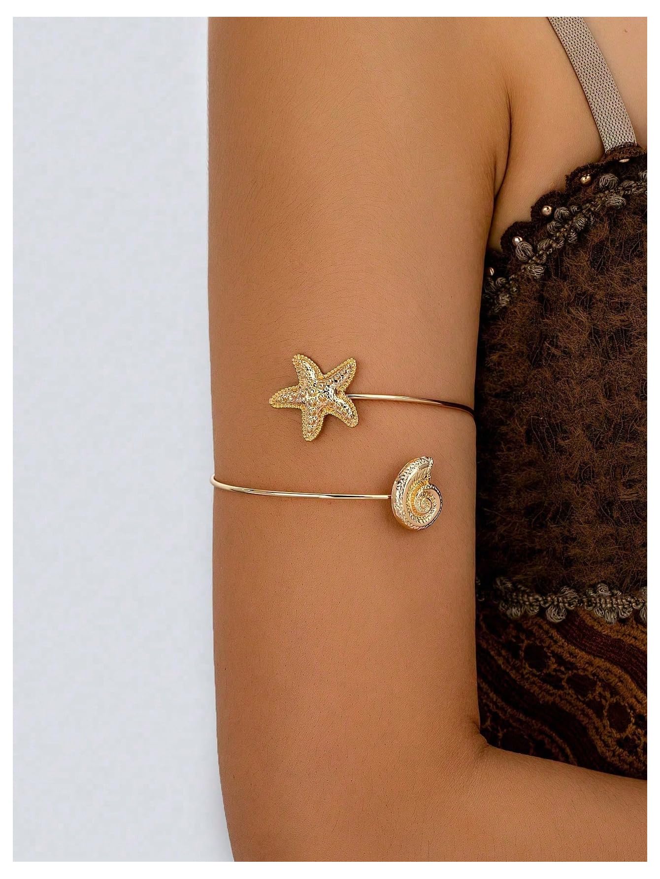 MakeMeChic Beach Gold Arm Cuff Jewelry for Women Bangle Band Armlet Flower Upper Arm Cuff Bracelet Summer Beach Essentials Gold Starfish B One-Size