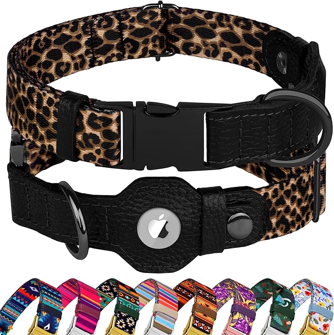 AirTag Dog Collar for Small Medium Large Breed - Adjustable Cute Pattern Dog Collar with Airtag Holder - Soft Leather Tracker GPS Apple Air Tag Pet Collars (X-Large, 20"-25" Neck Fit, Navajo)