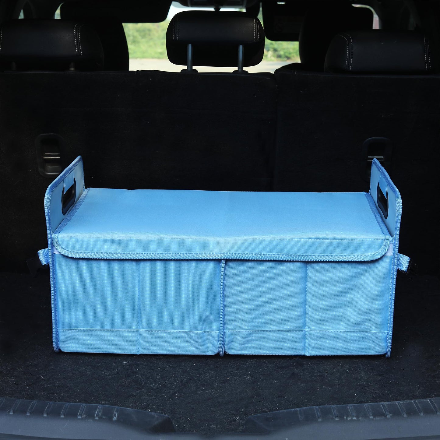 austoces Car Trunk Organizer With Soft Cover and Storage Bin Essentials Collapsible Organization Accessories for SUV/Sedan Blue
