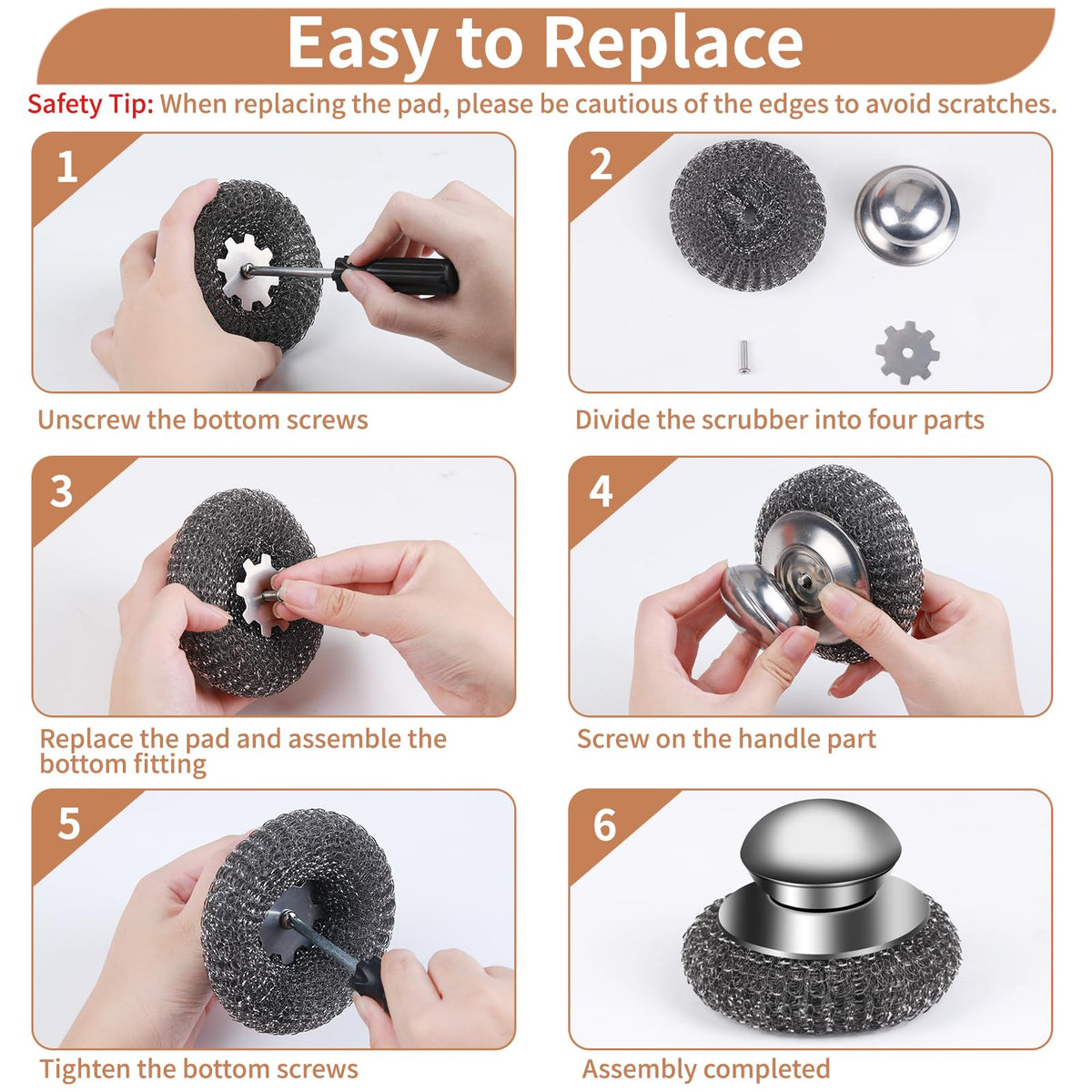 5Pcs Steel Wool Scrubber with Replacement Wire Sponge Pads Set (5 Count)