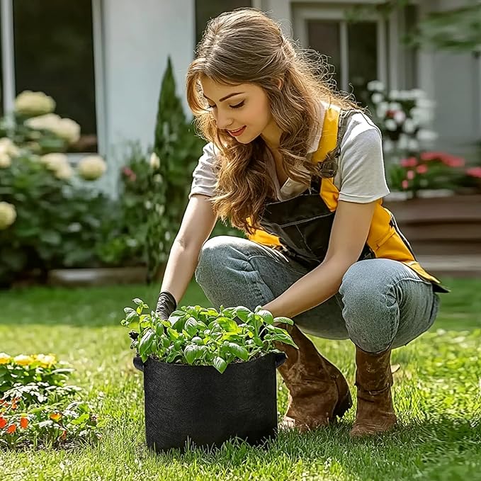 T4U 3 Gallon Grow Bags, Upgrade Grow Bags with Handles, Heavy Duty Thickened Nonwoven Fabric Pots, 3 Gallon Pots for Plants, Rosemary, Chamomile, Onion (10 Pack)