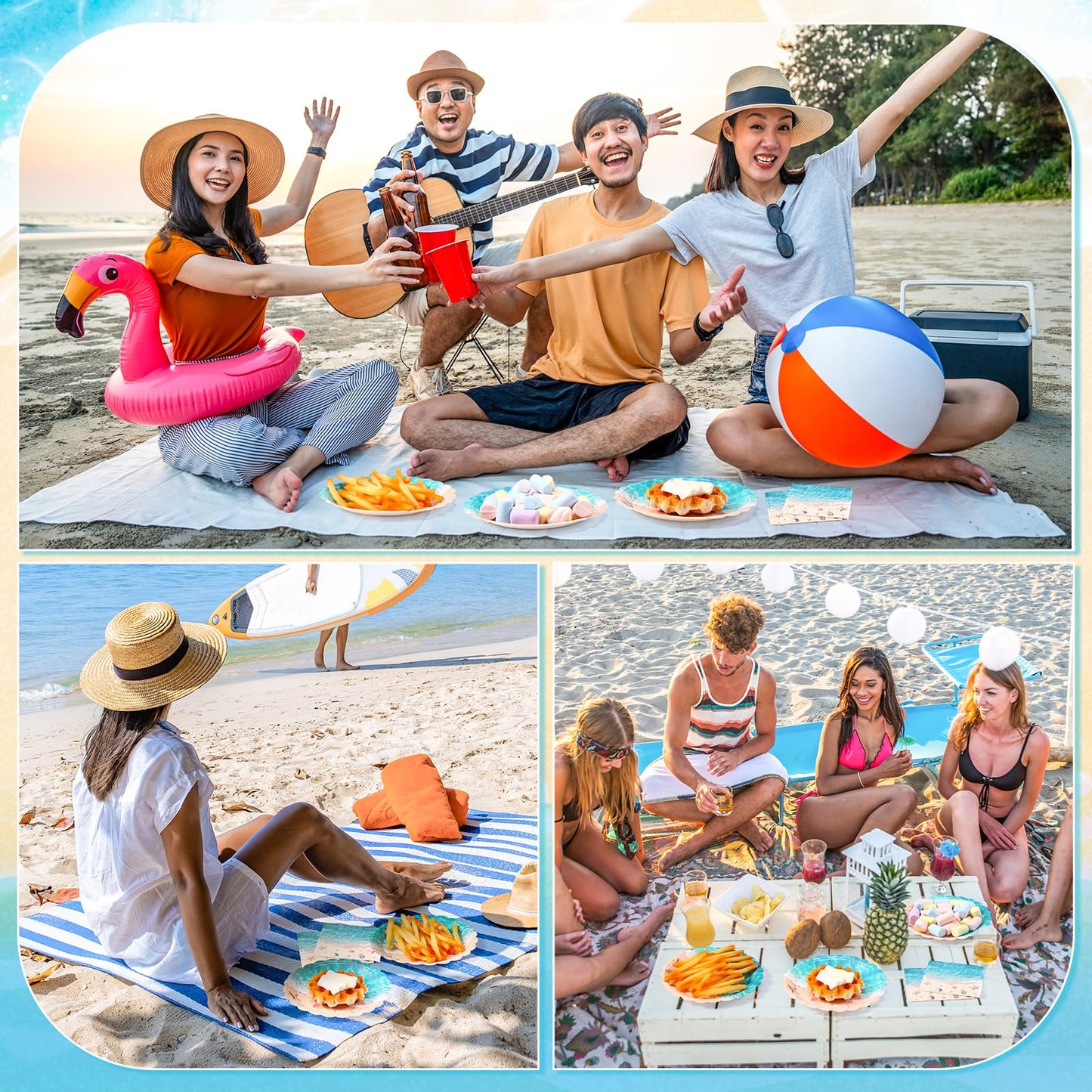 Funnymoom 96 Pieces Summer Beach Ocean Tableware Set for 48 Guests Include 48 Pcs 7 Inch Dessert Plates and 48 Napkins Watercolor Disposable Dinnerware for Hawaiian Holiday Birthday Party Supplies