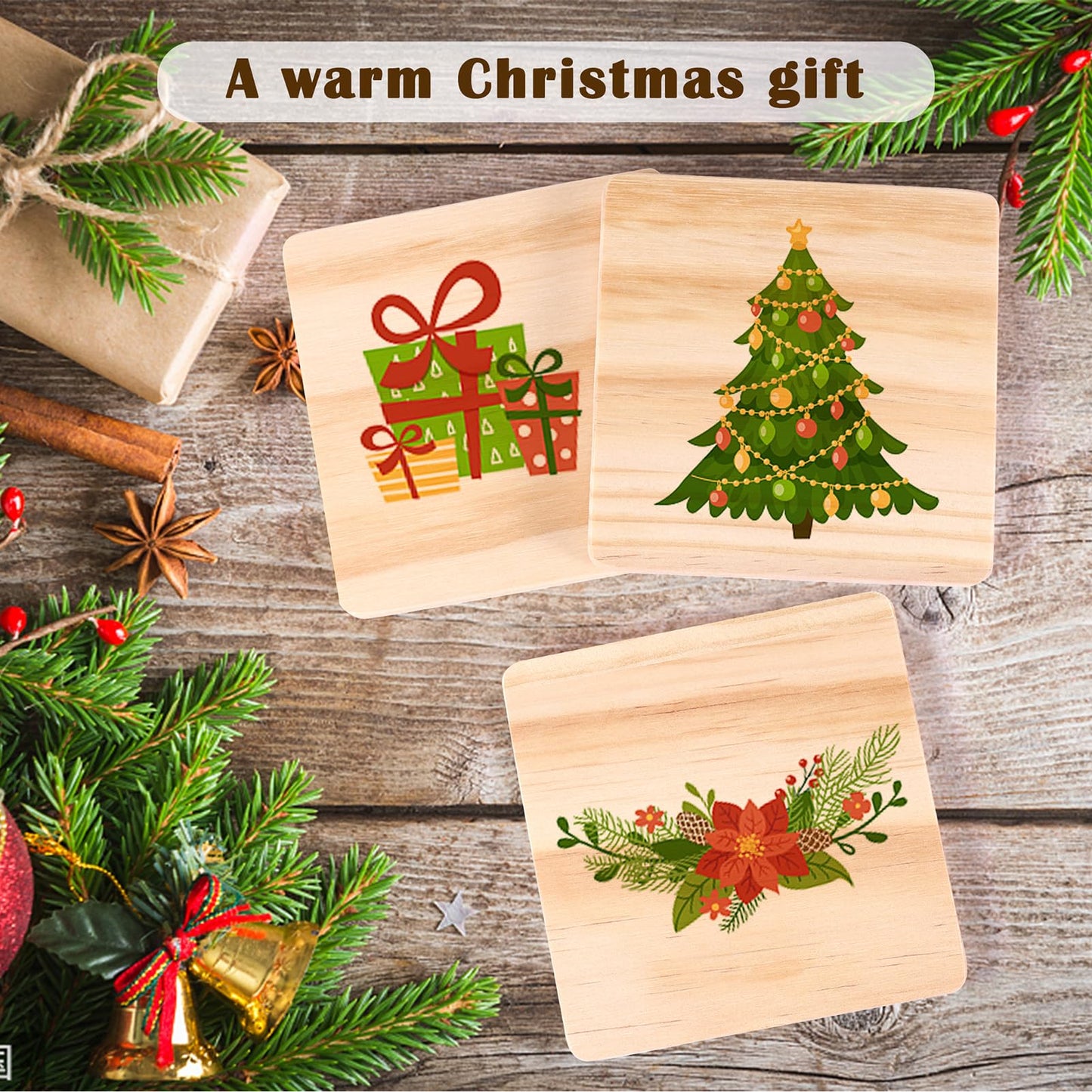 38 Pack Unfinished Wood Coasters - 4 Inch Square Blank Wooden Coasters with Non-Slip Silicon Dots for DIY Crafts, Architectural Models, Drawing, Painting, Wood Engraving