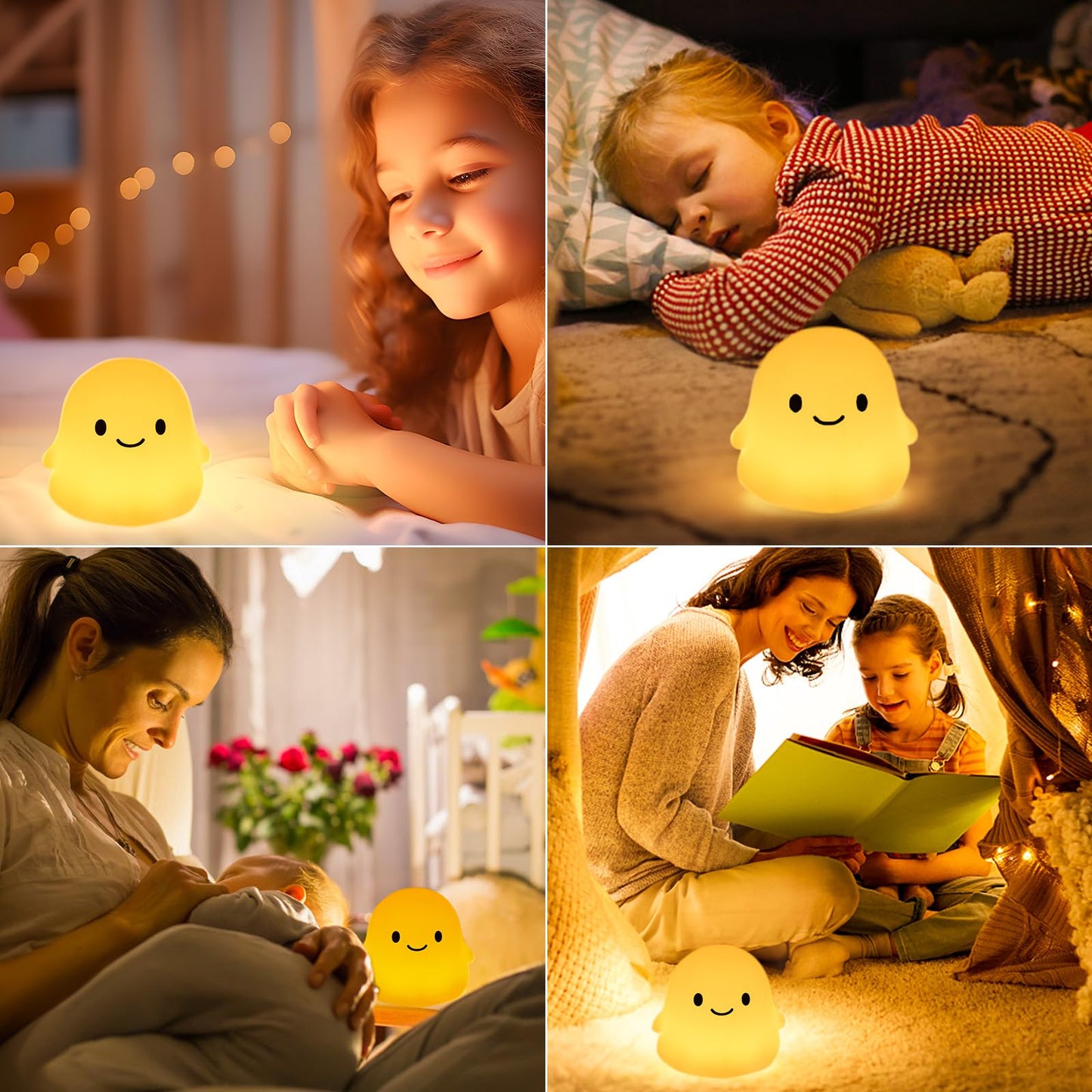 PSDRIQQ Cute Ghost Night Light Squishy Silicone Nursery Nightlight Dimmable Rechargeable Bedside Lamp with Timer & Tap Control, Christmas Gift Halloween Decor