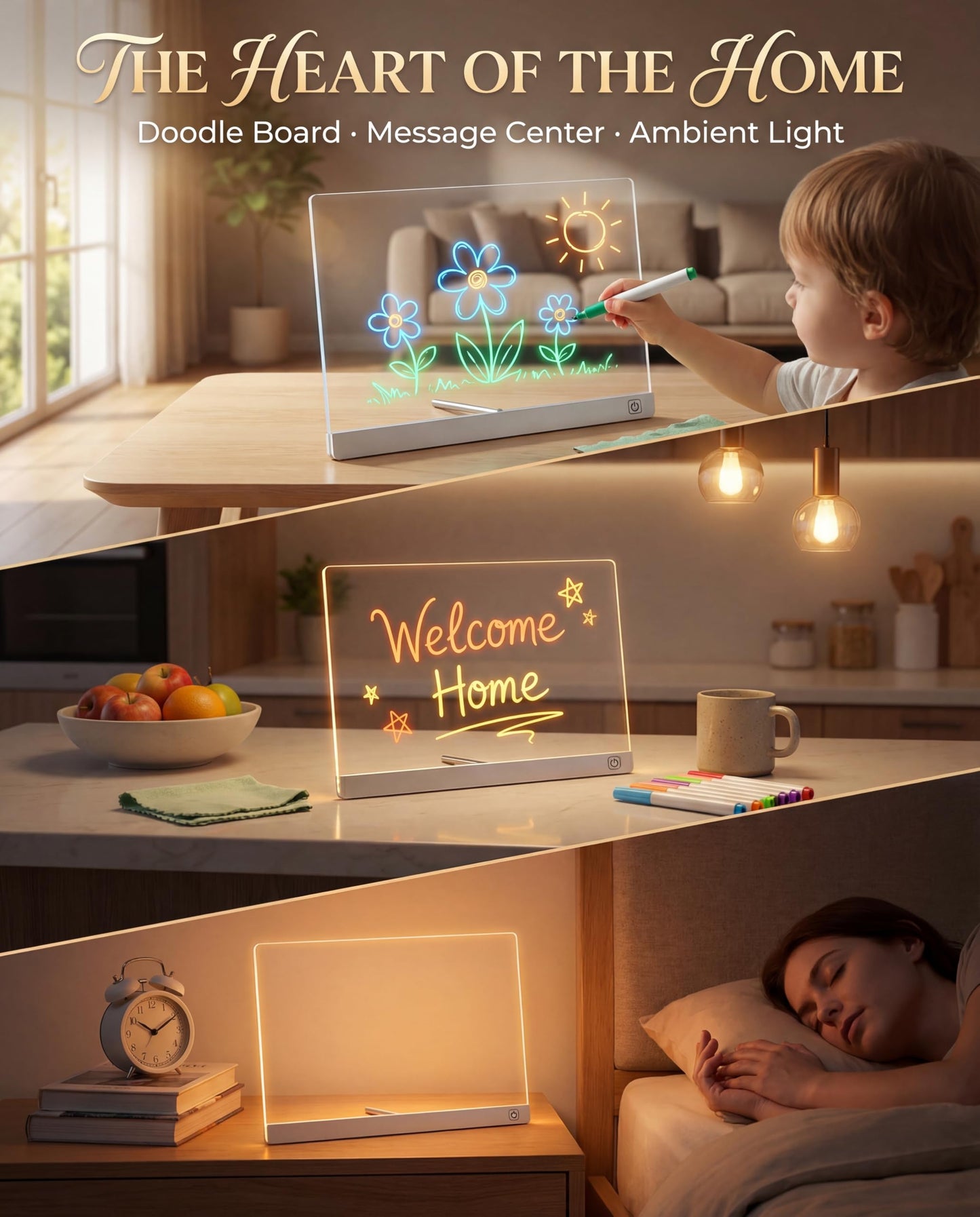 LED Drawing Board for Kids Teens, A4 Glow Doodle Note Board with USB-C, 9 Light Modes, Scratch-Resistant, 12 Markers & Stand â Mother's Day, Children's Day, Birthday Gifts for Girls Boys